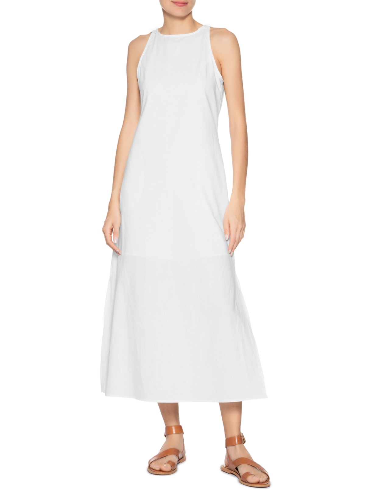 Vestido Midi Trapézio Com Linho Branco Basiq