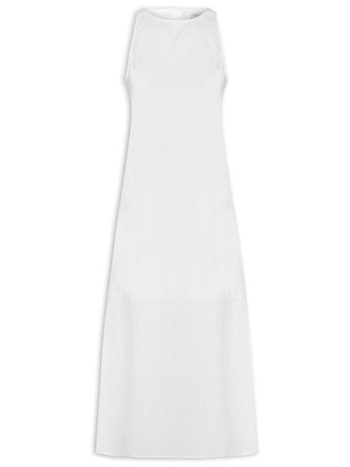Vestido Midi Trapézio Com Linho - Branco