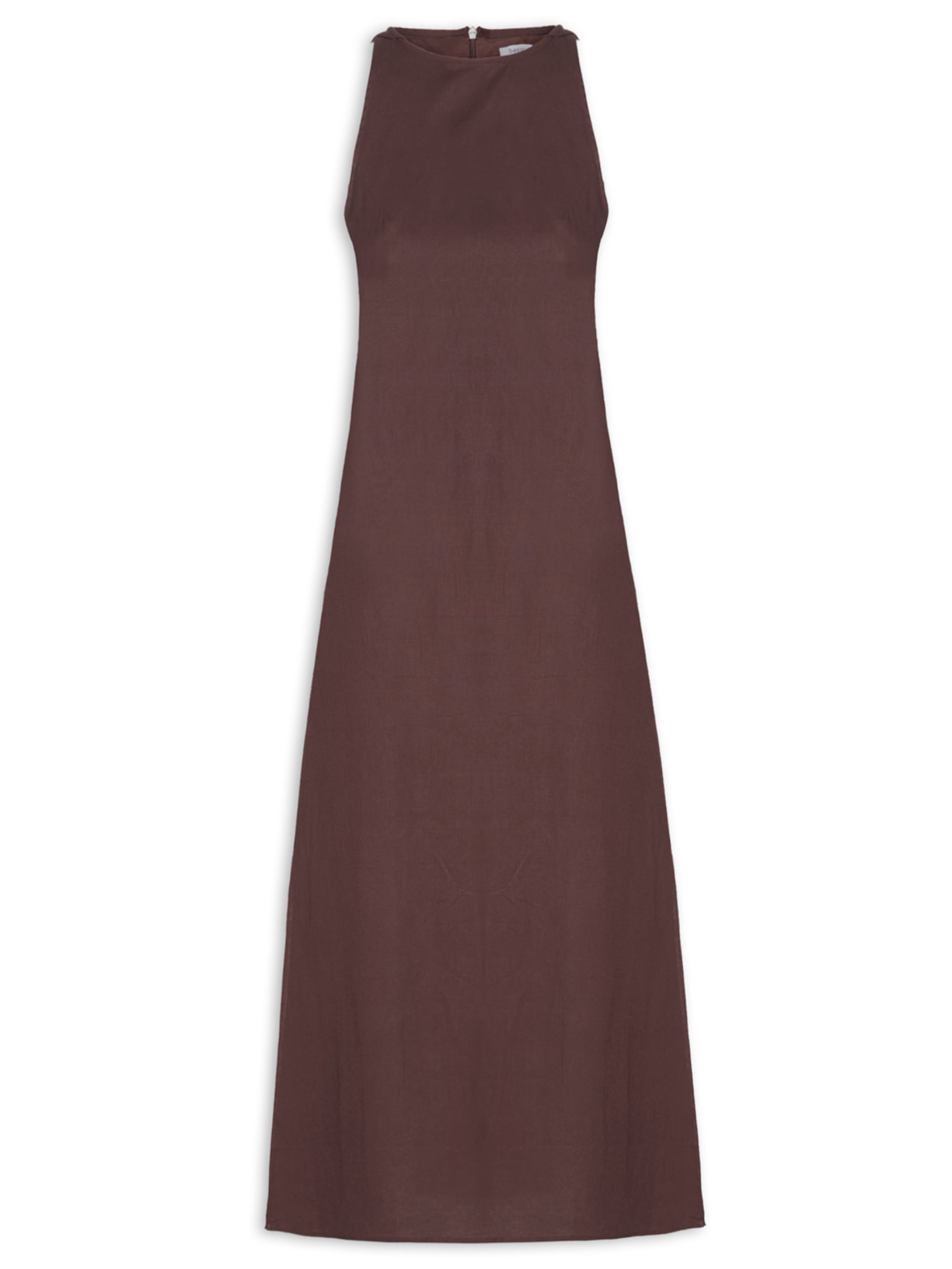 Vestido Midi Trapézio Com Linho - Marrom