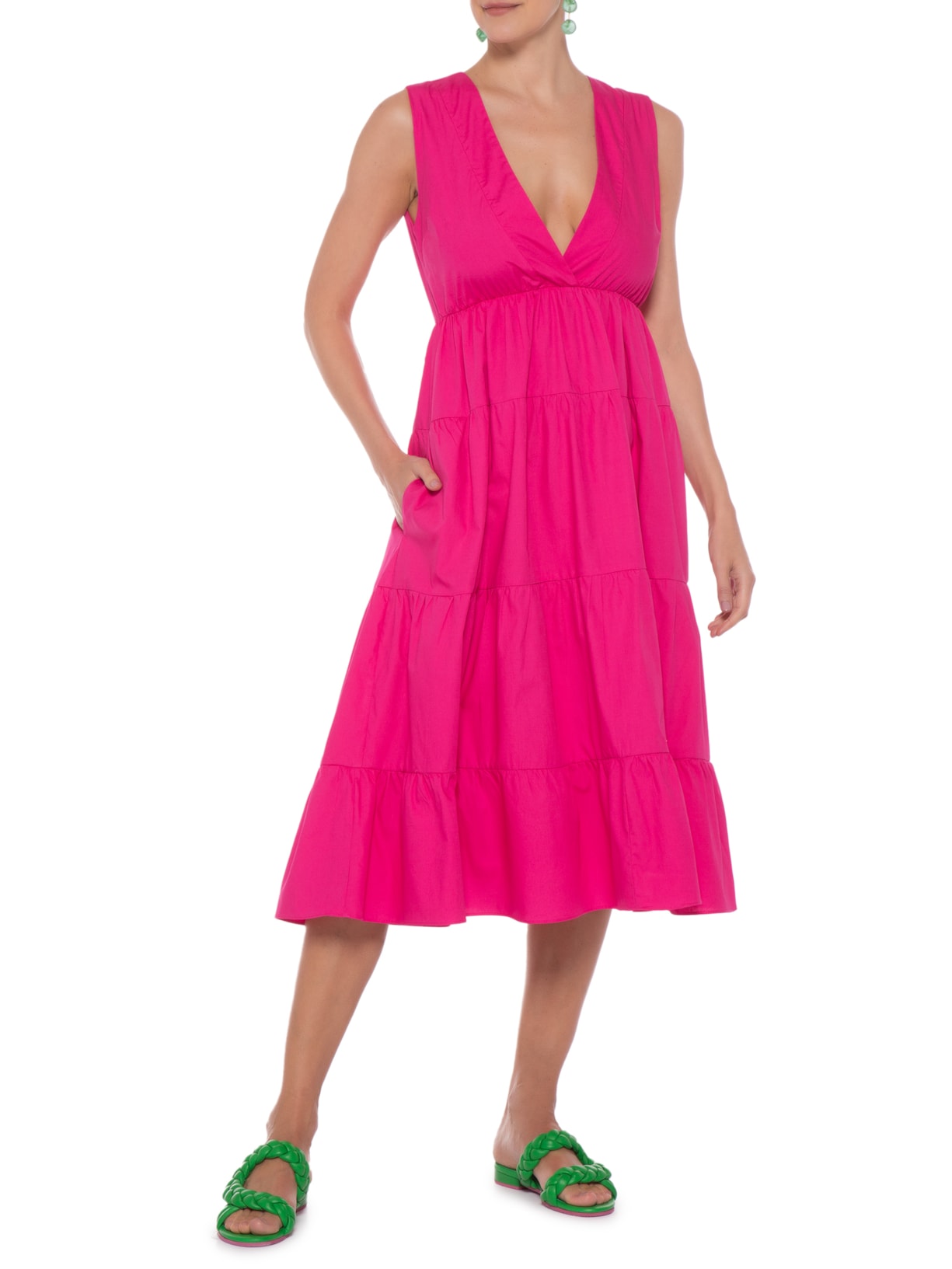 Vestido Midi Tricoline 3 Marias Rosa '2Essential