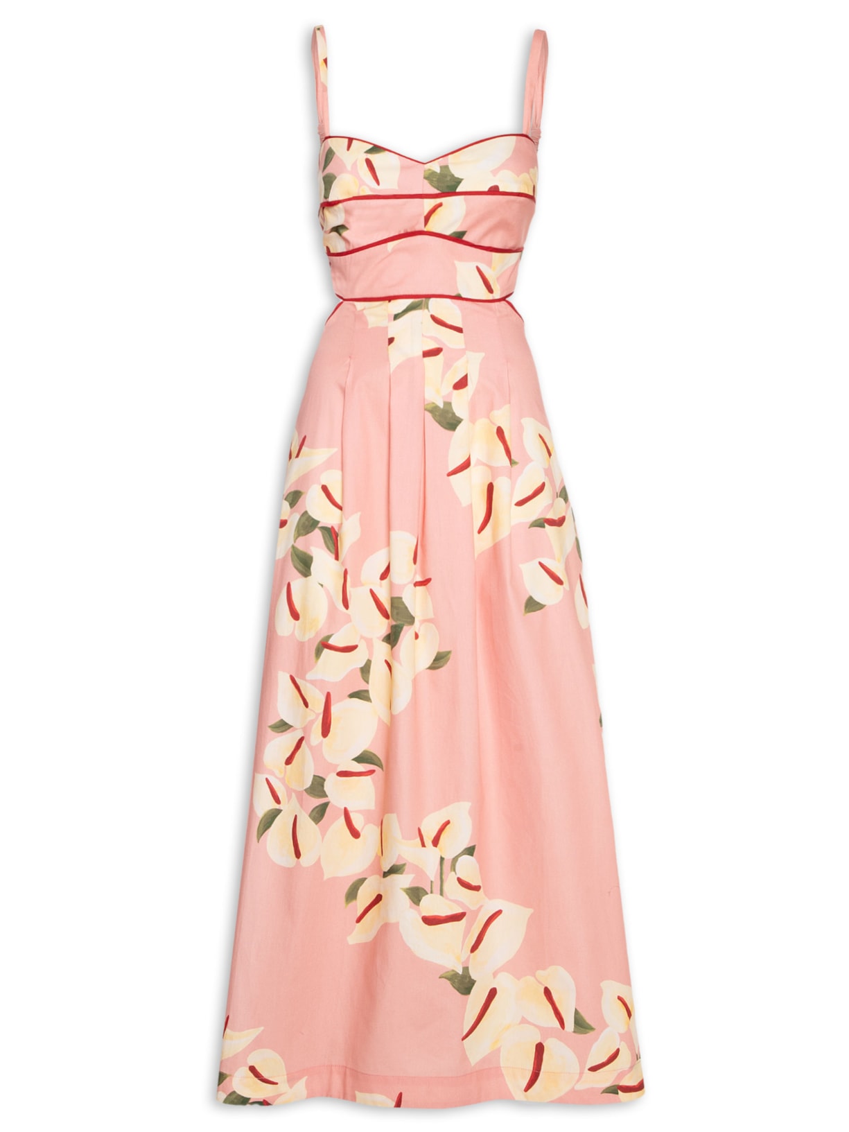 Vestido Midi Tricoline Estampa Antúrio - Rosa