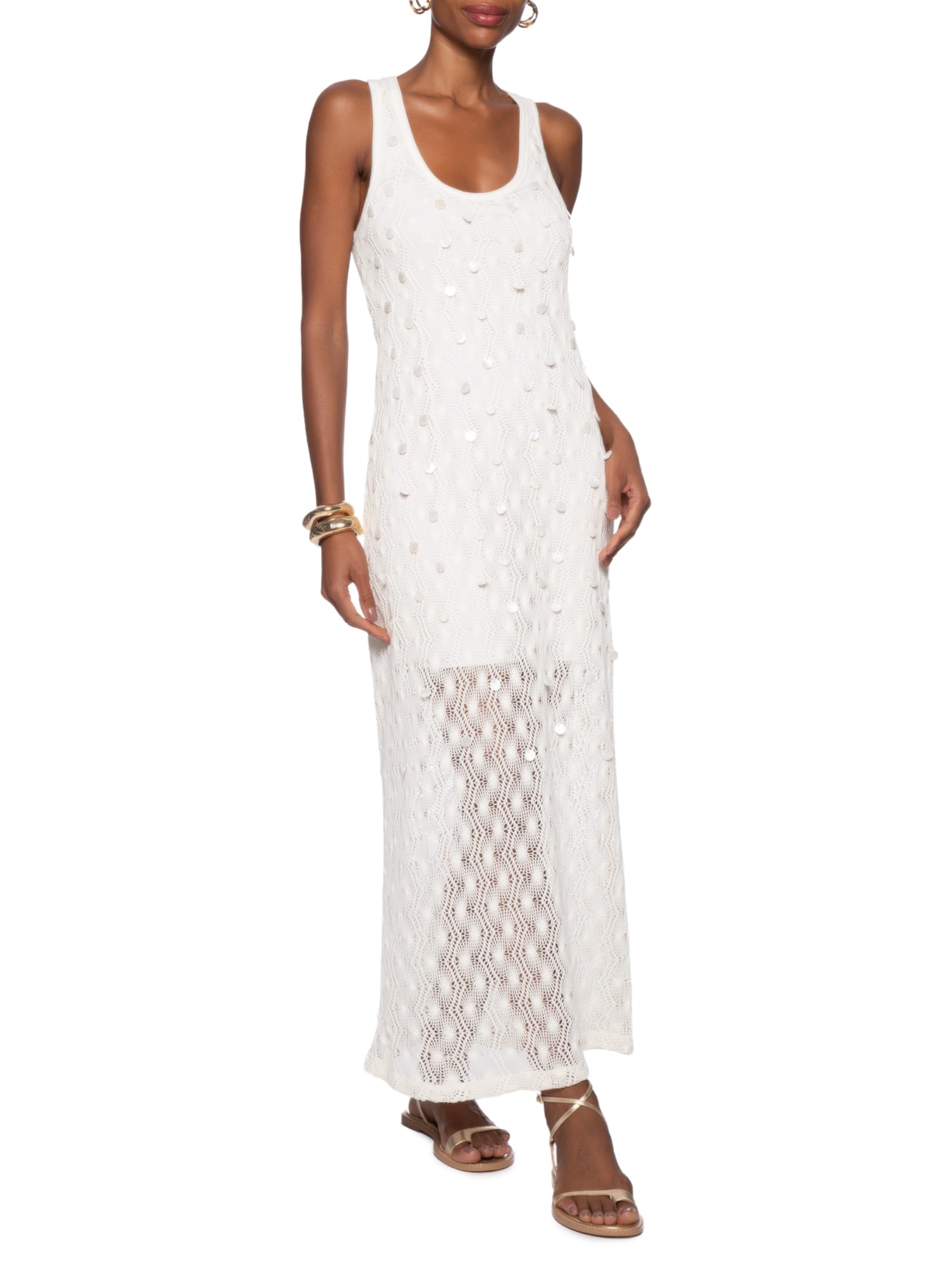 Vestido Midi Tricot Bordado Branco Animale Jeans