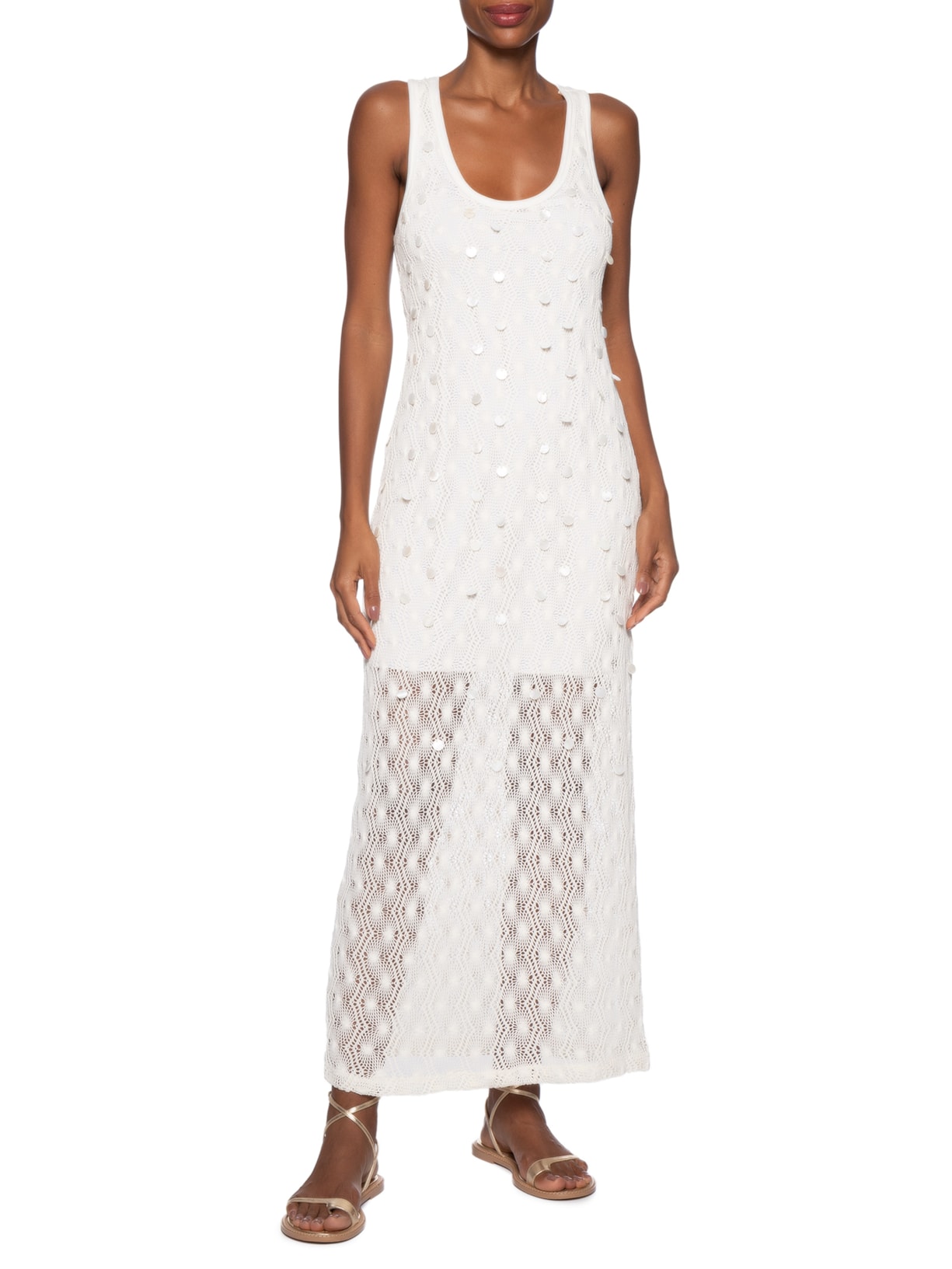 Vestido Midi Tricot Bordado Branco Animale Jeans