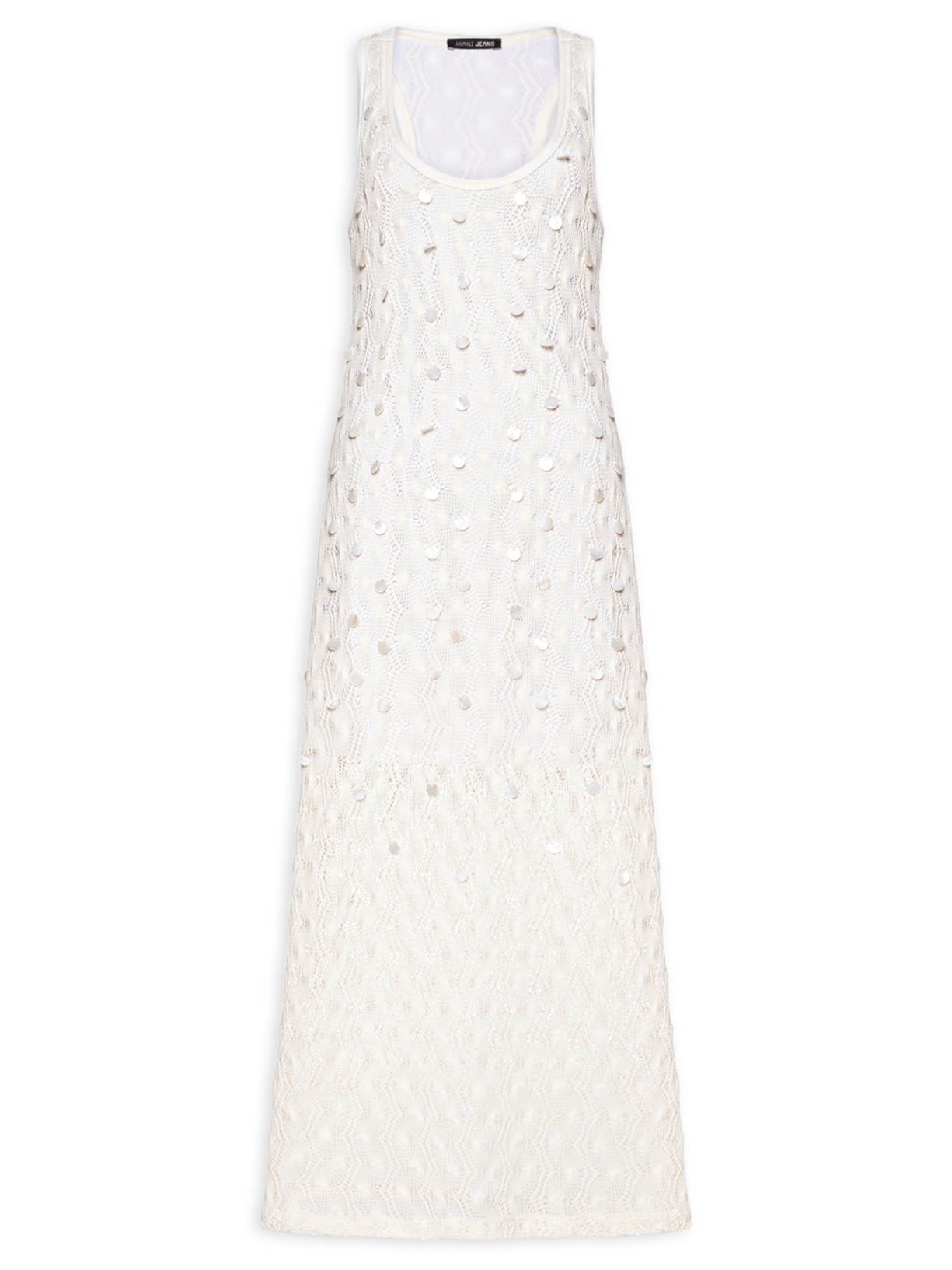 Vestido Midi Tricot Bordado Branco Animale Jeans