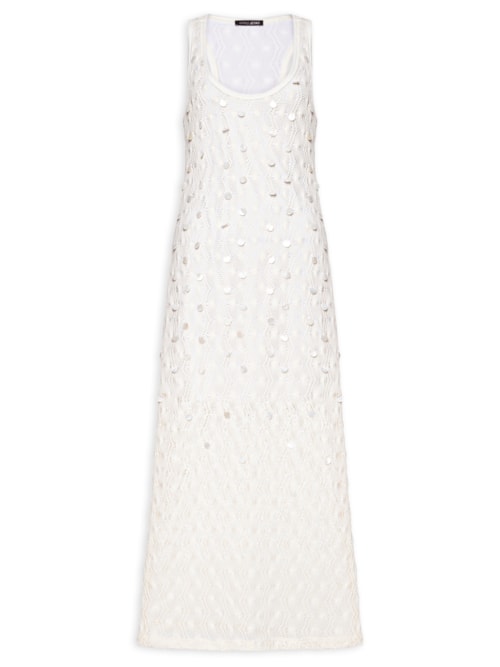 Vestido Midi Tricot Bordado - Branco