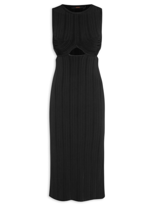 Vestido Midi Tricot Canelado Irregular - Preto