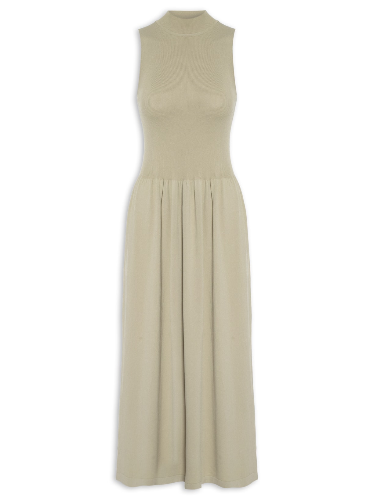 Vestido Midi Tricot Cintura Deslocada - Bege