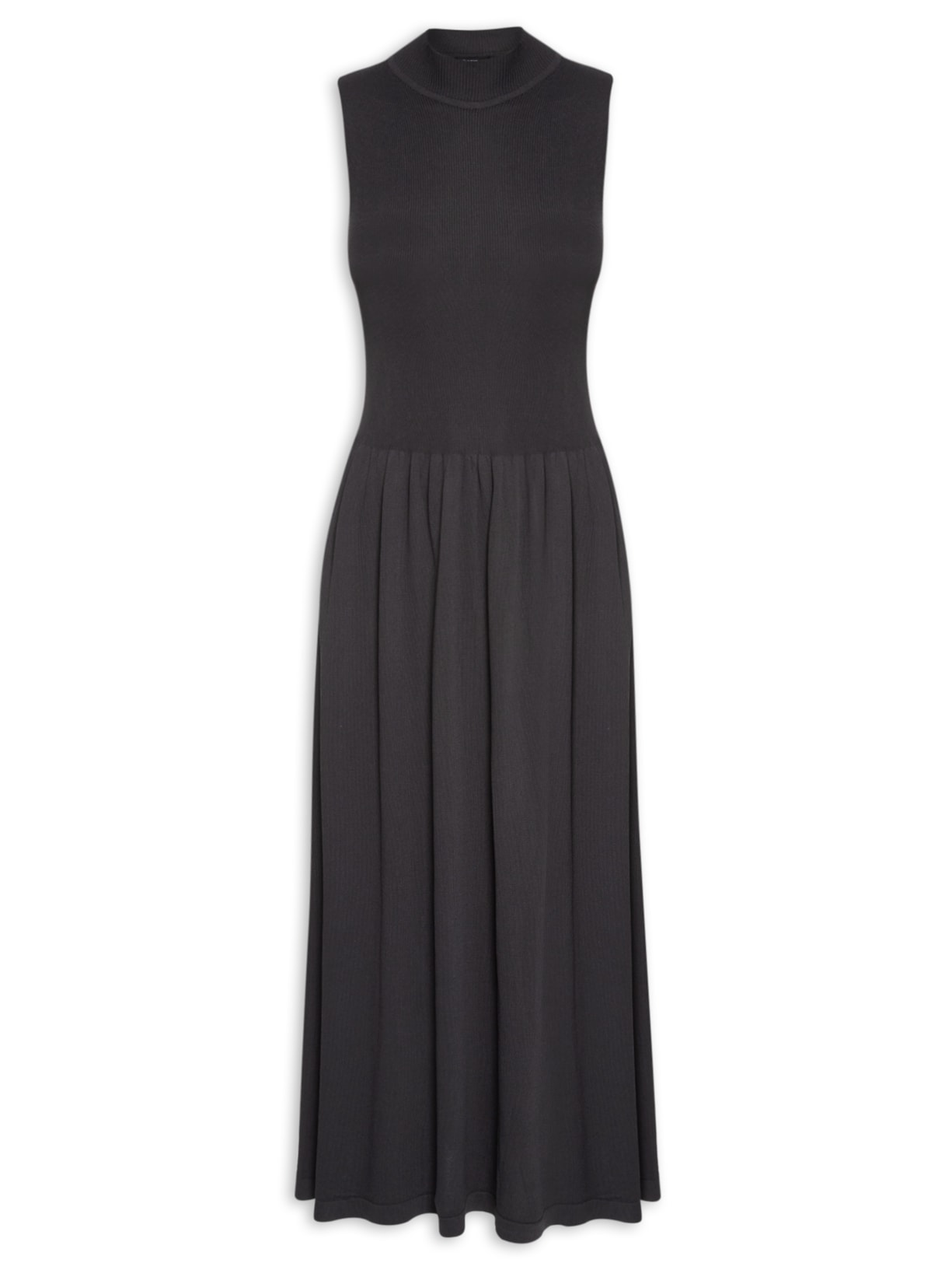 Vestido Midi Tricot Cintura Deslocada - Cinza