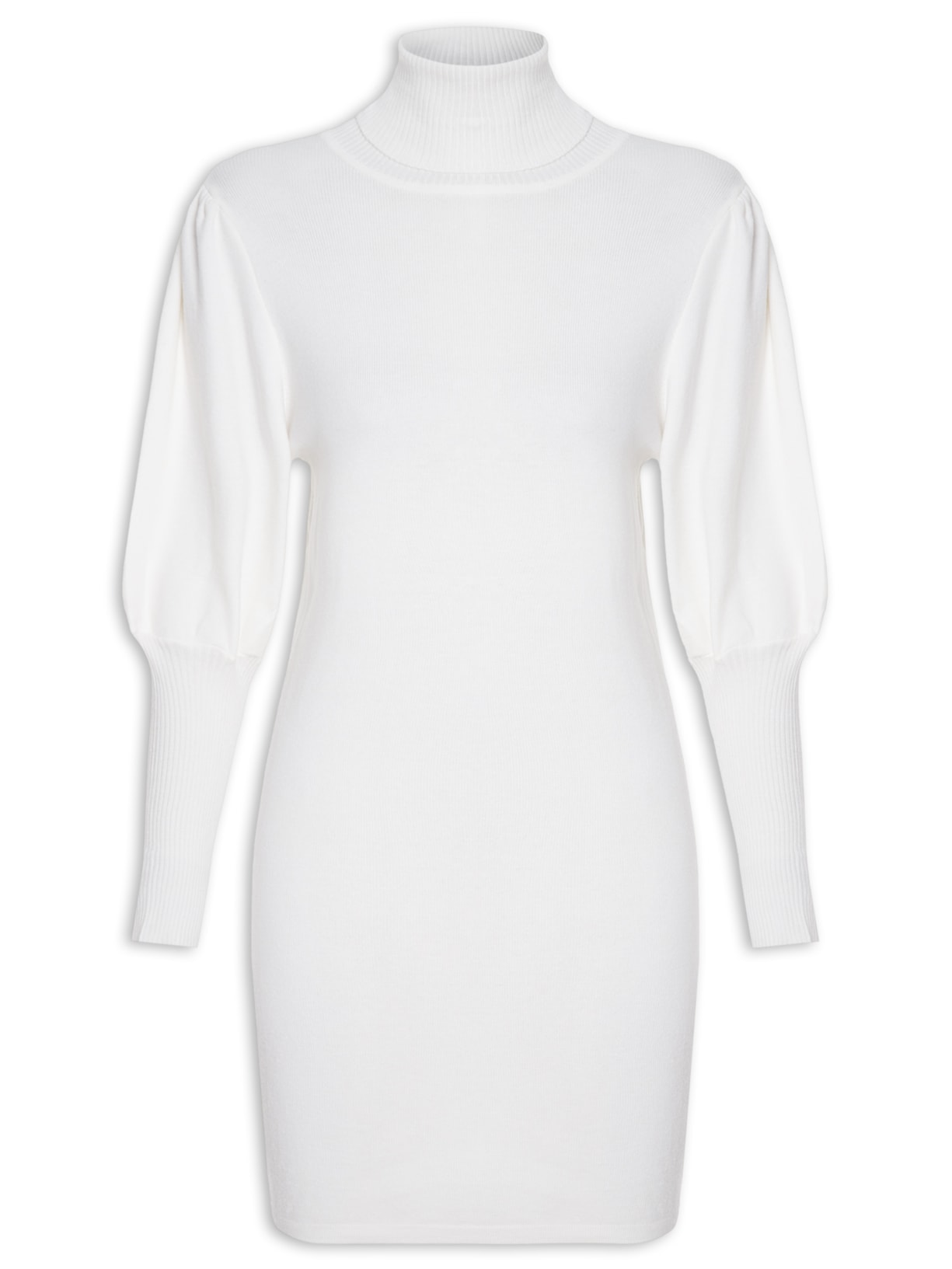 Vestido Midi Tricot Com Gola Alta - Off Whithe