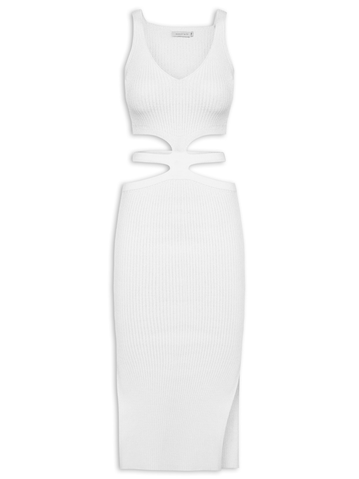 Vestido Midi Tricot Com Recortes Laterais - Branco