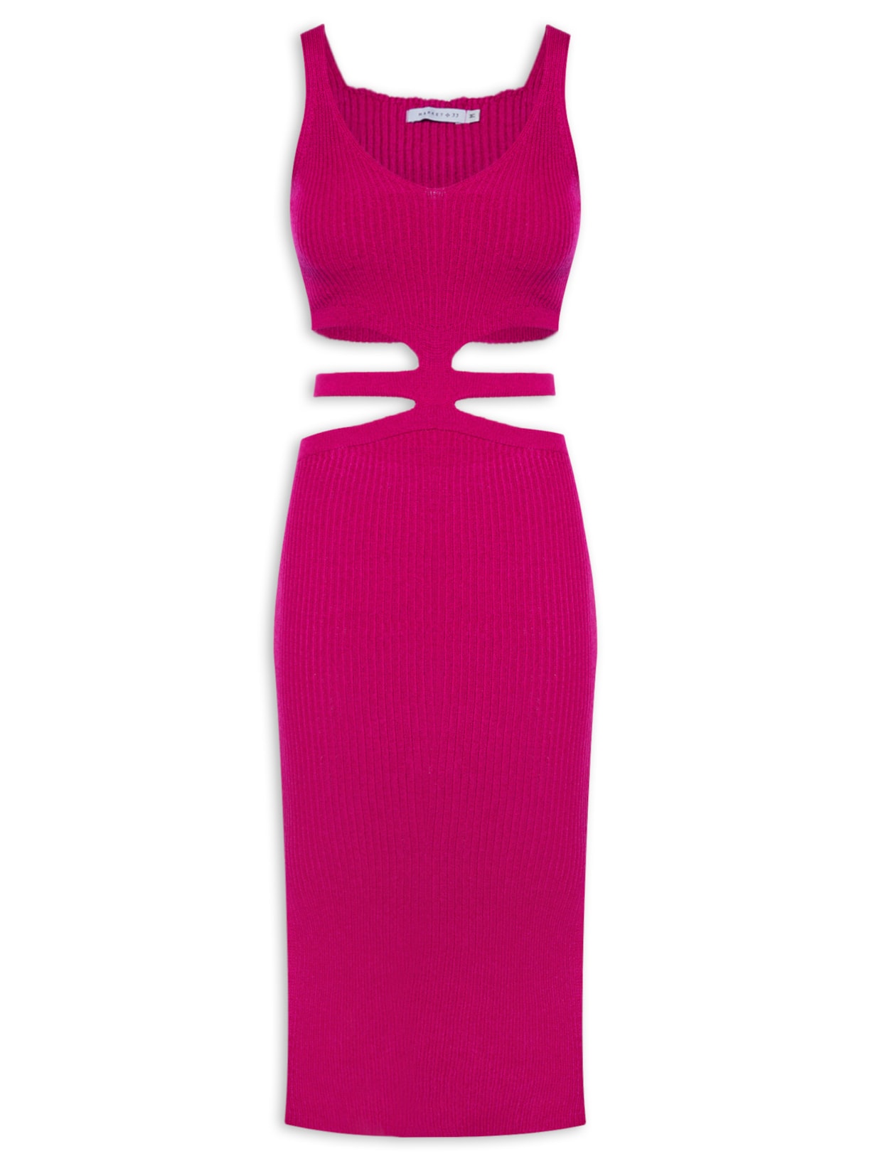 Vestido Midi Tricot Com Recortes Laterais - Rosa