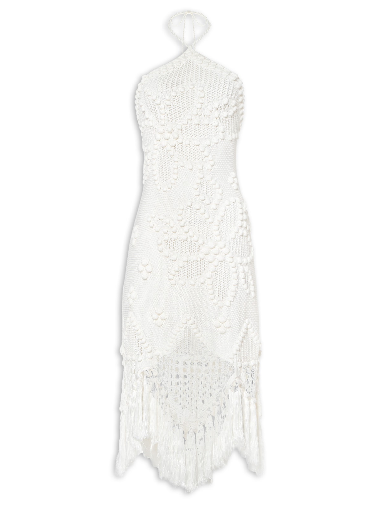 Vestido Midi Tricot Franja - Branco