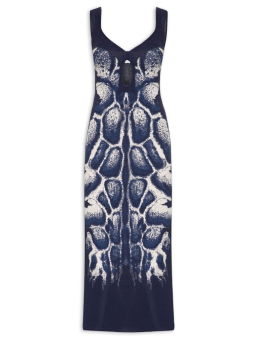 Vestido Midi Tricot Jacquard - Azul