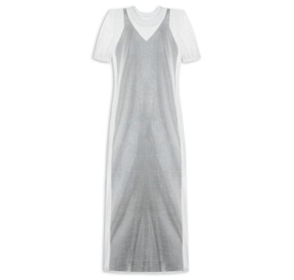 Vestido Midi Tricot Sobreposição - Branco