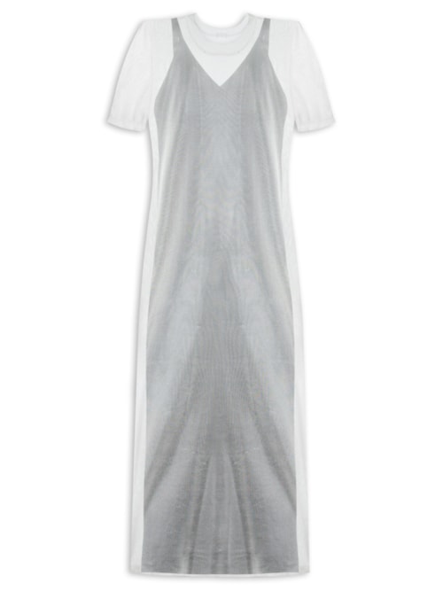 Vestido Midi Tricot Sobreposição - Branco