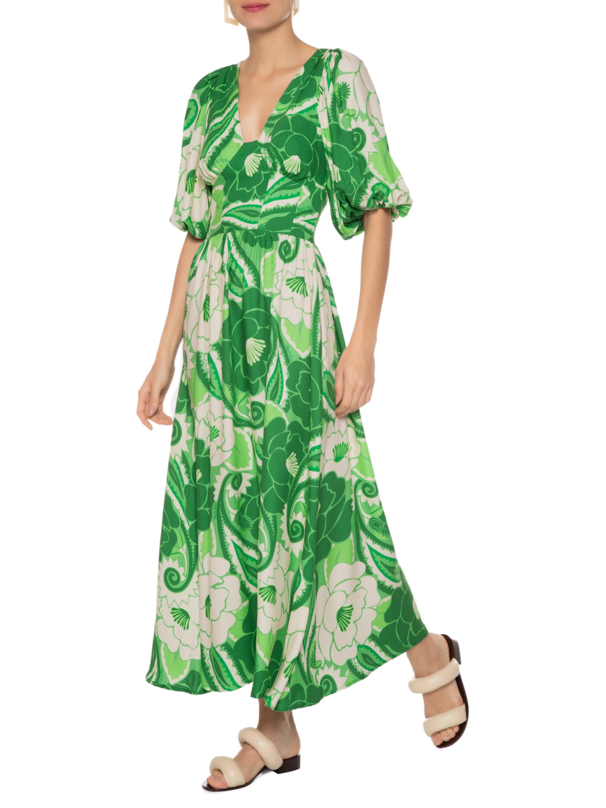Vestido Midi Tropical Groove Verde Farm