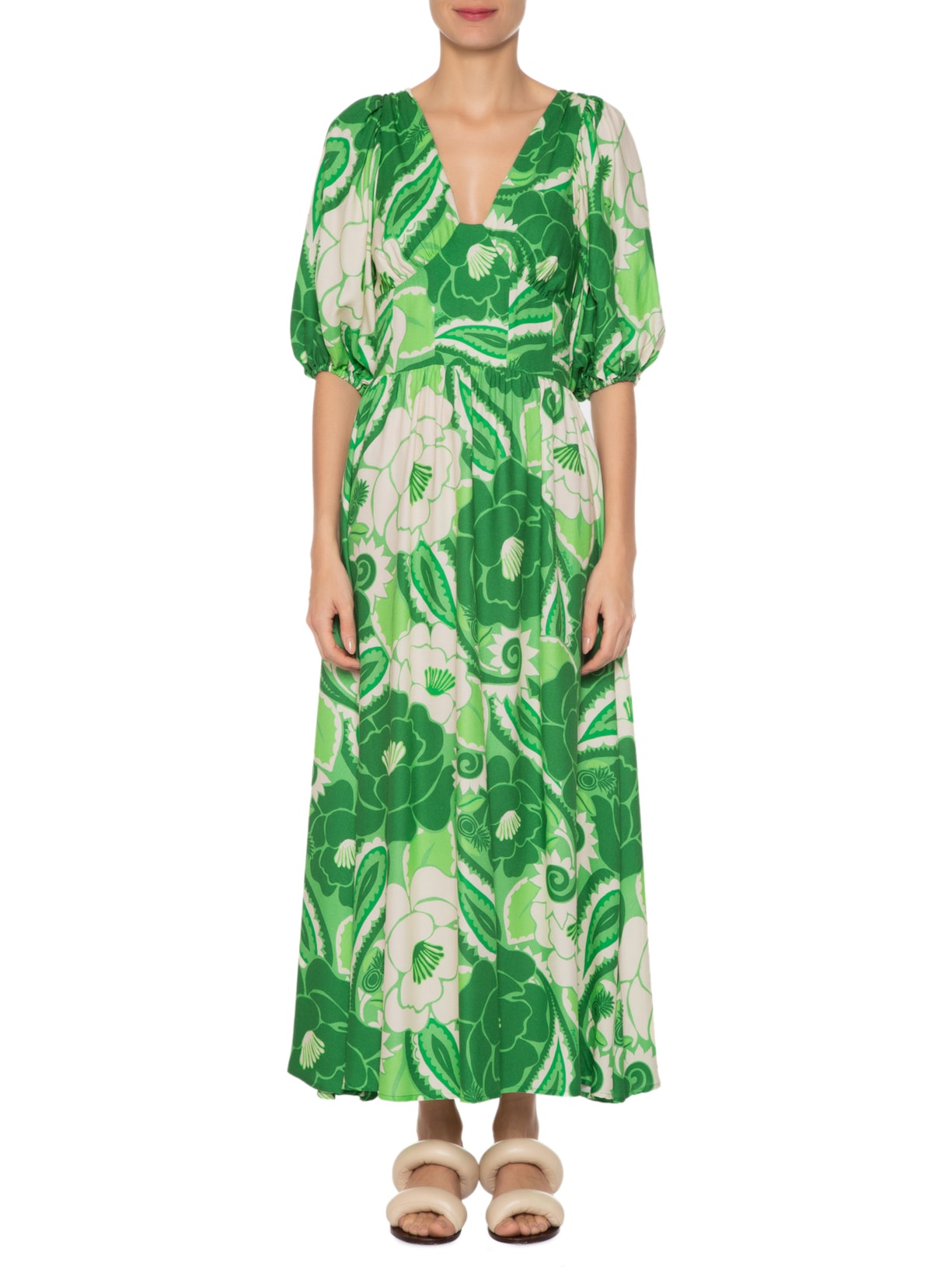 Vestido Midi Tropical Groove Verde Farm