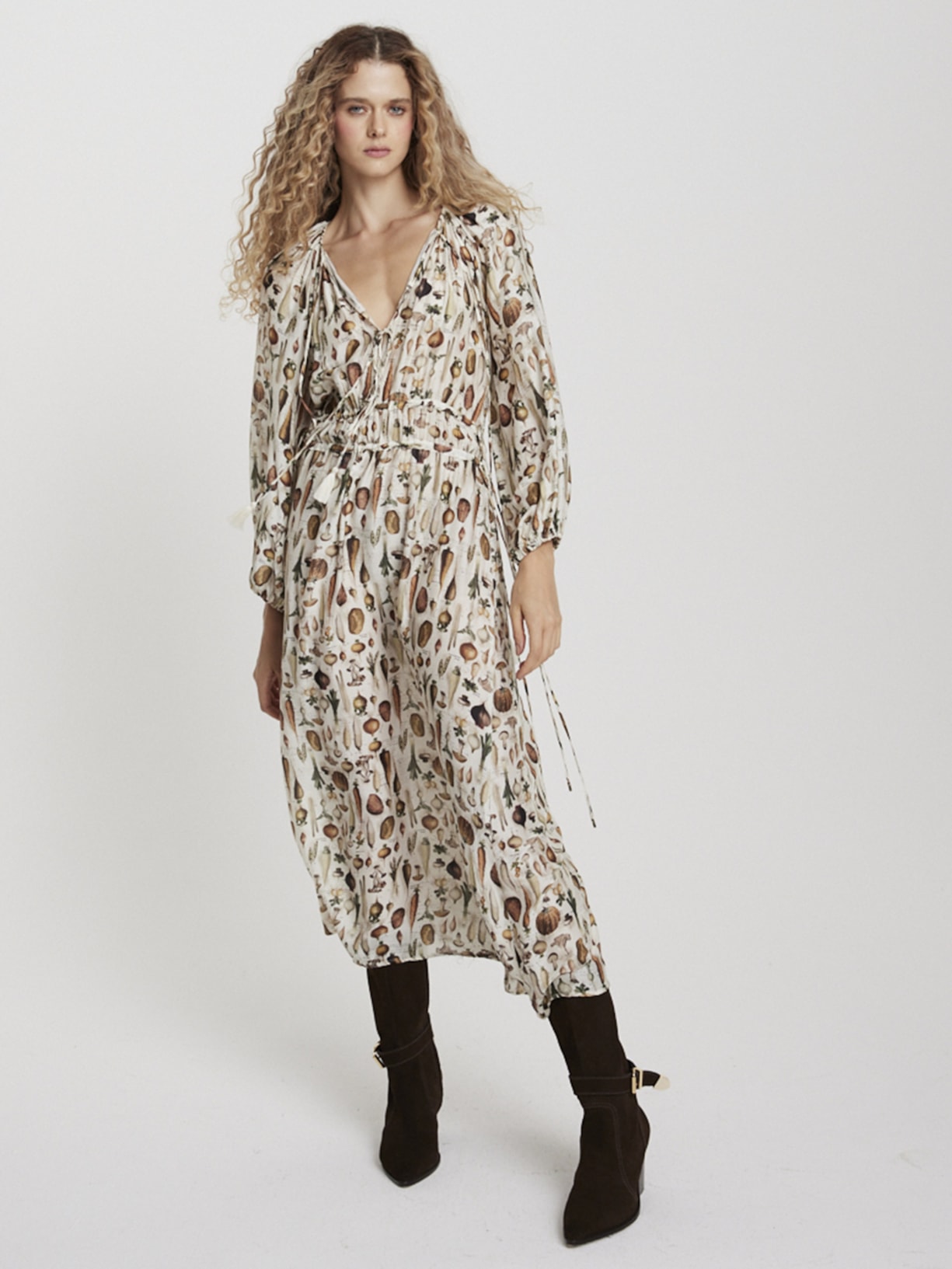 Vestido Midi Tubérculos Off White Mixed