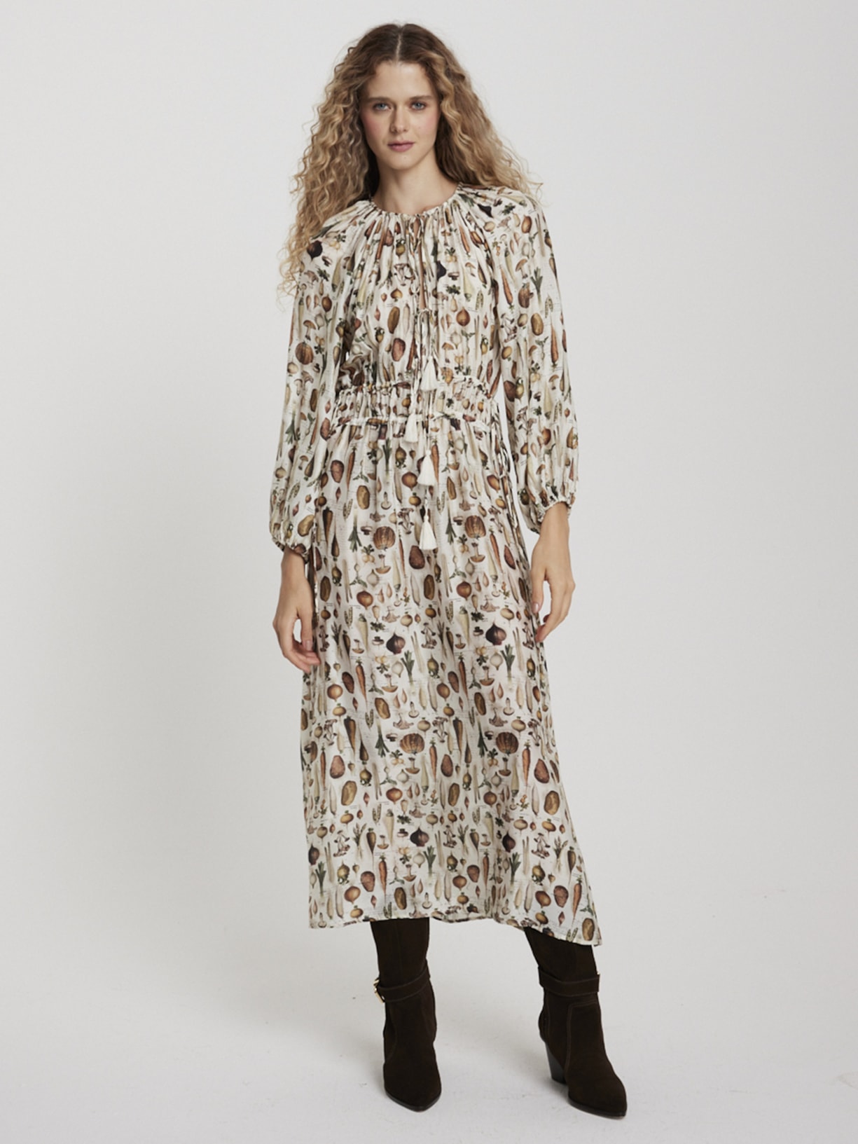 Vestido Midi Tubérculos Off White Mixed