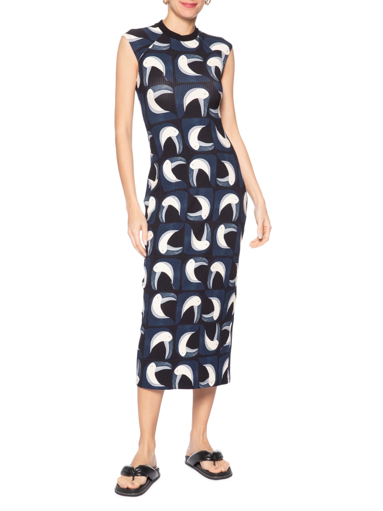 Vestido Midi Tuca Tropical  – Preto Farm