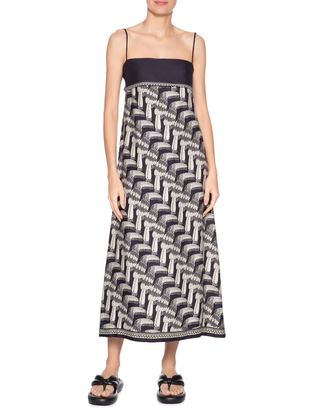 Vestido Midi Tucanário Preto Farm