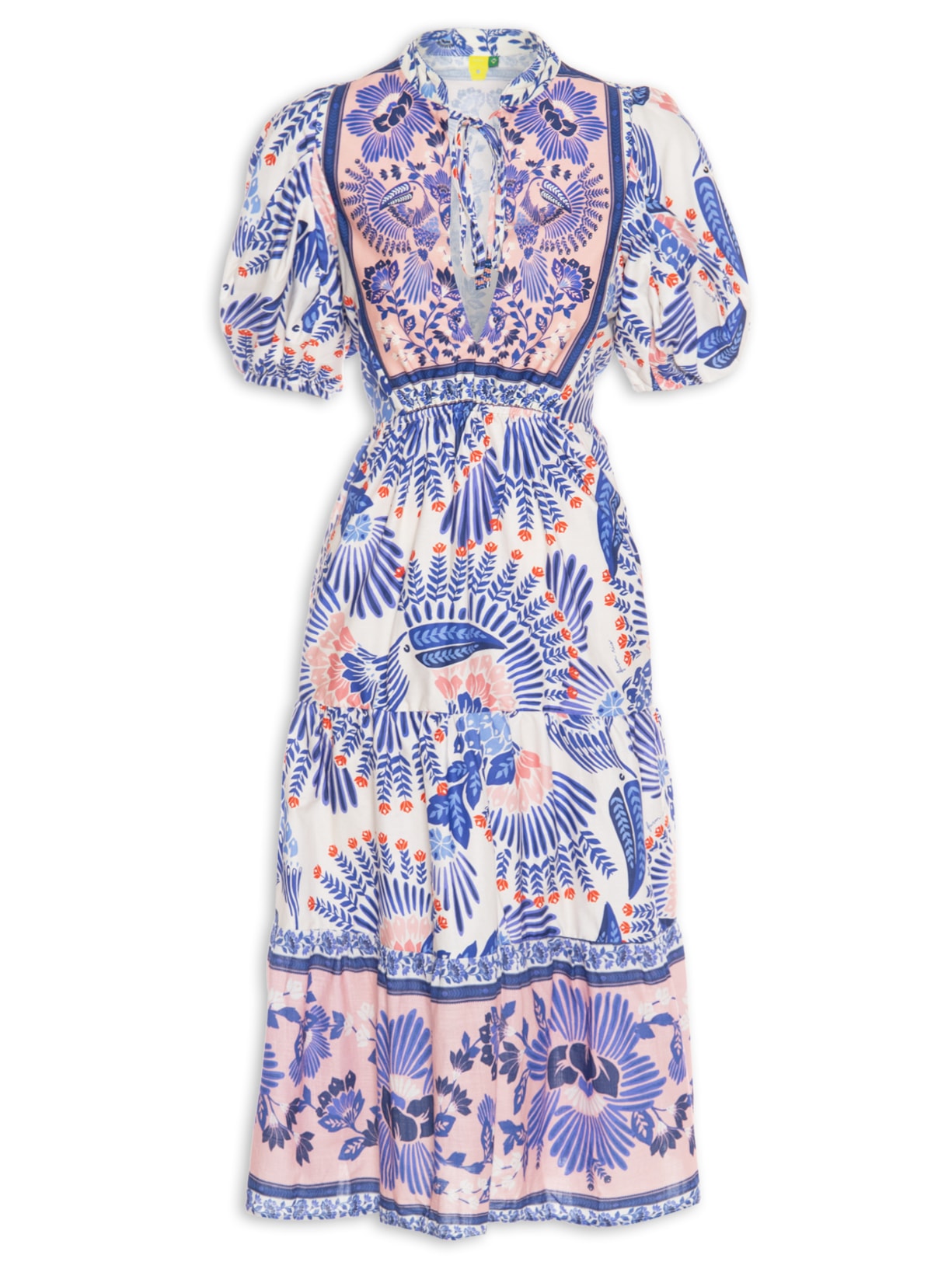 Vestido Midi Tucano Em Flor - Azul