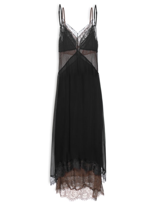 Vestido Midi Tule E Renda - Preto