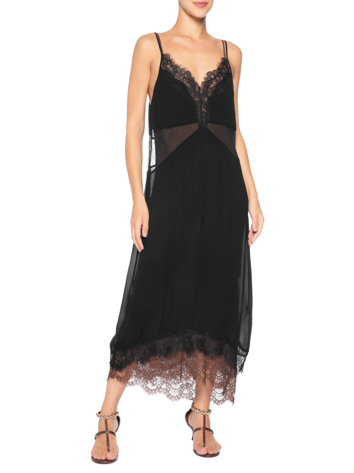 Vestido Midi Tule E Renda Preto Animale