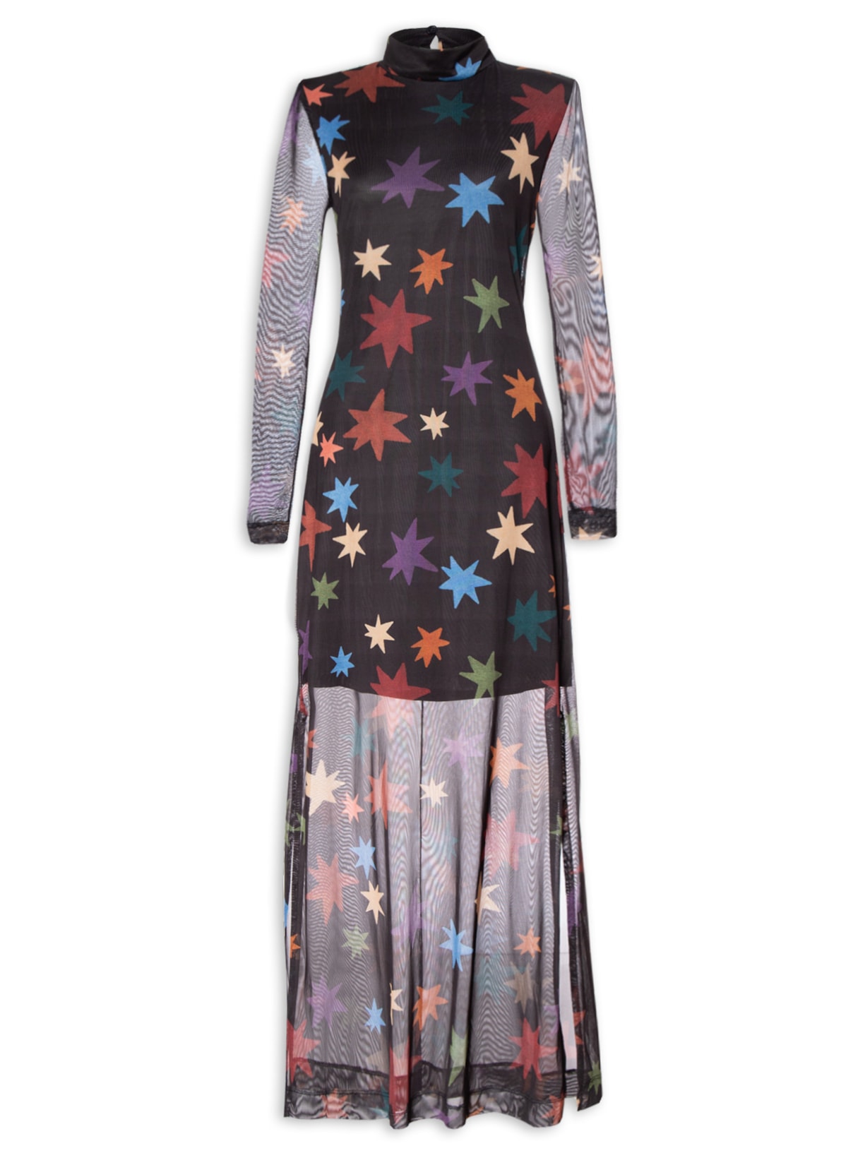 Vestido Midi Tule Estampa Orion - Preto