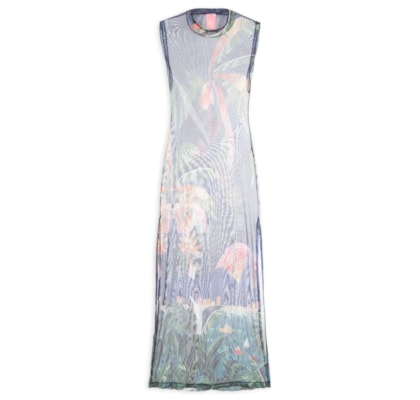 Vestido Midi Tule Rio De Mosaico - Azul