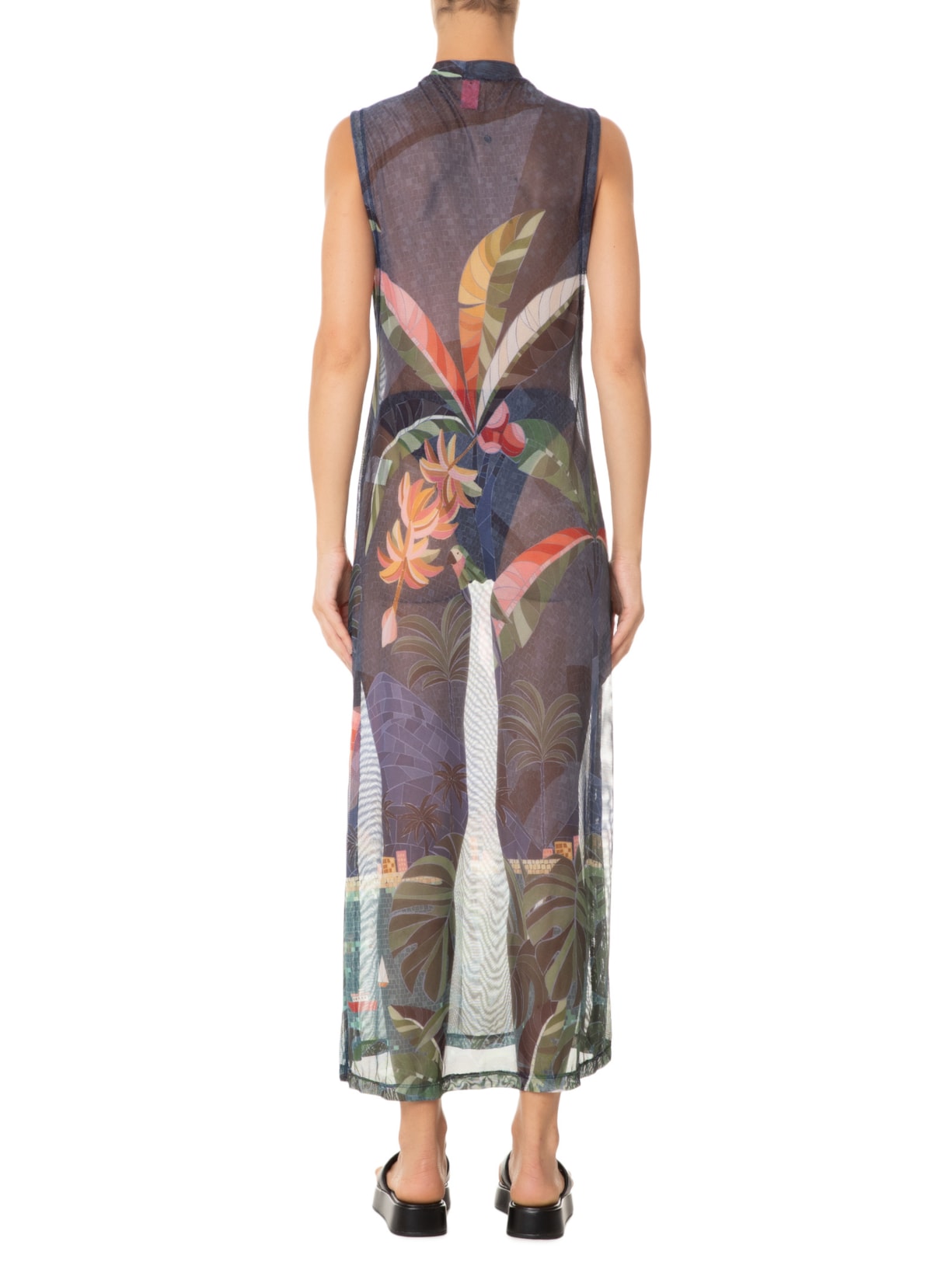 Vestido Midi Tule Rio De Mosaico Azul Farm Praia