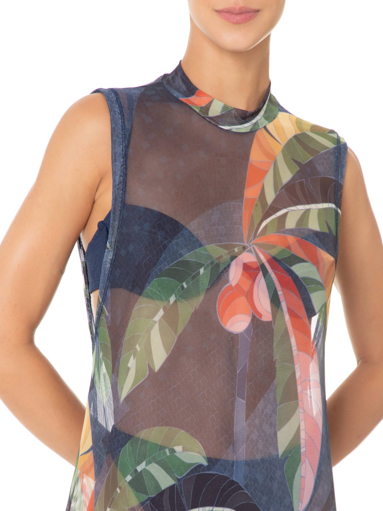 Vestido Midi Tule Rio De Mosaico Azul Farm Praia