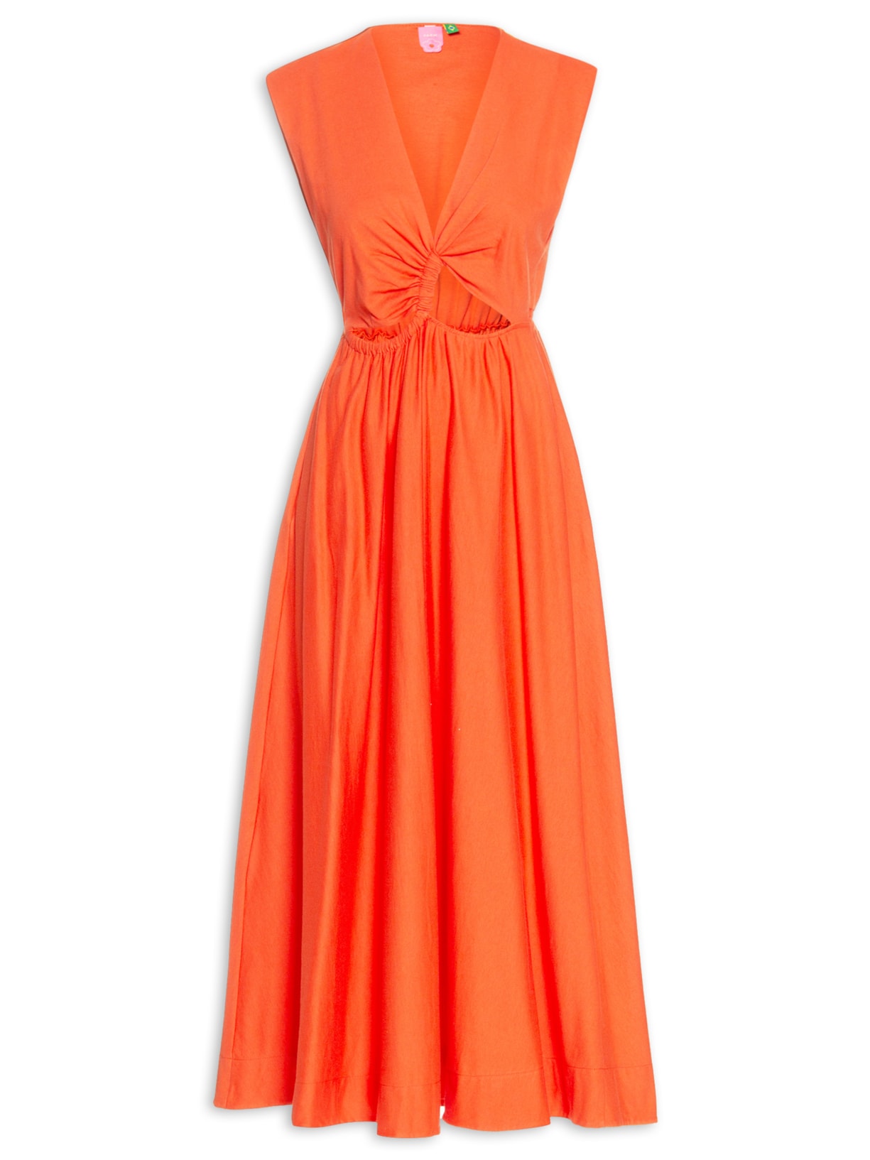 Vestido Midi Tunel Franzido - Laranja