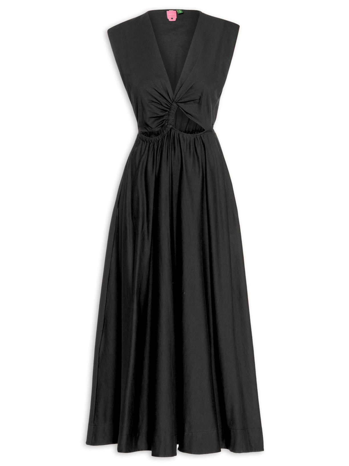Vestido Midi Tunel Franzido - Preto