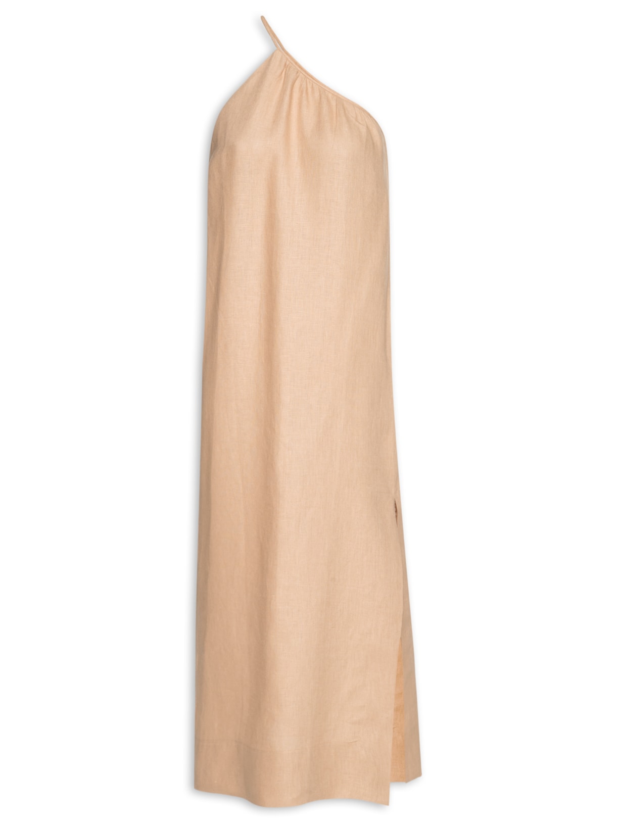 Vestido Midi Um Ombro Só Linho Natural Bege Animale