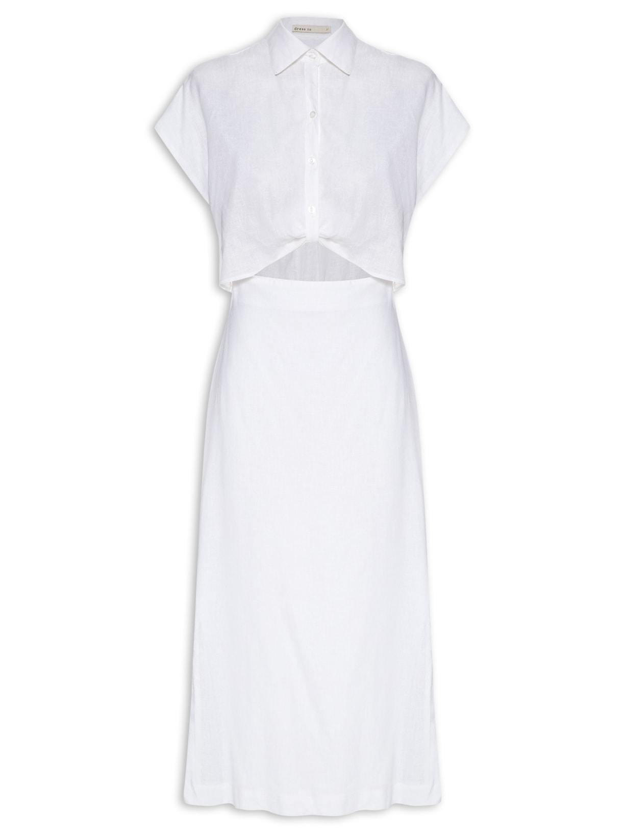 Vestido Midi Vazado Cintura - Off White