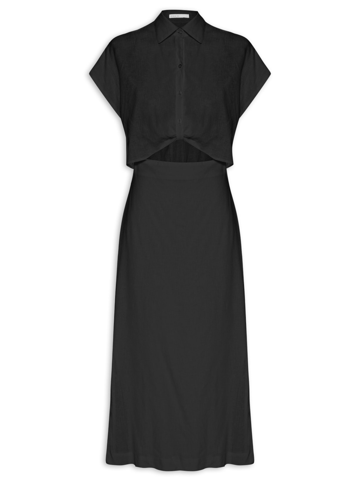 Vestido Midi Vazado Cintura - Preto