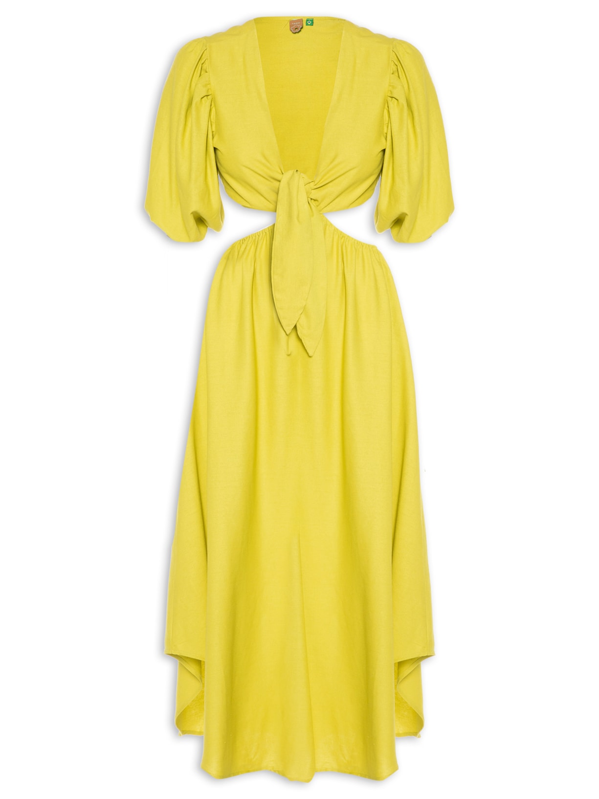 Vestido Midi Vazado Com Manga - Verde
