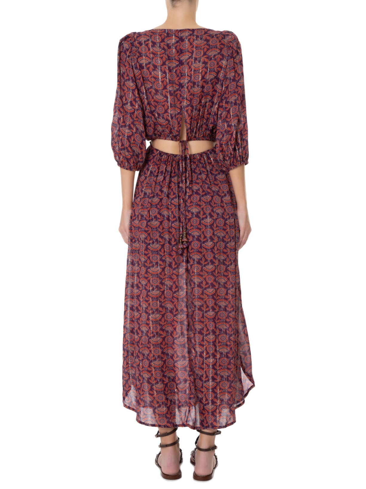 Vestido Midi Vazado Estampa Thai Roxo Maria Filó