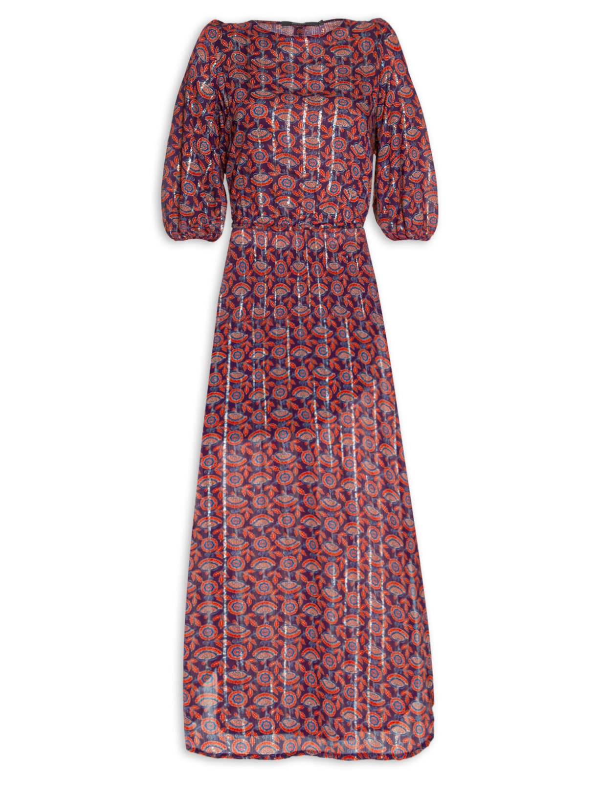 Vestido Midi Vazado Estampa Thai - Roxo
