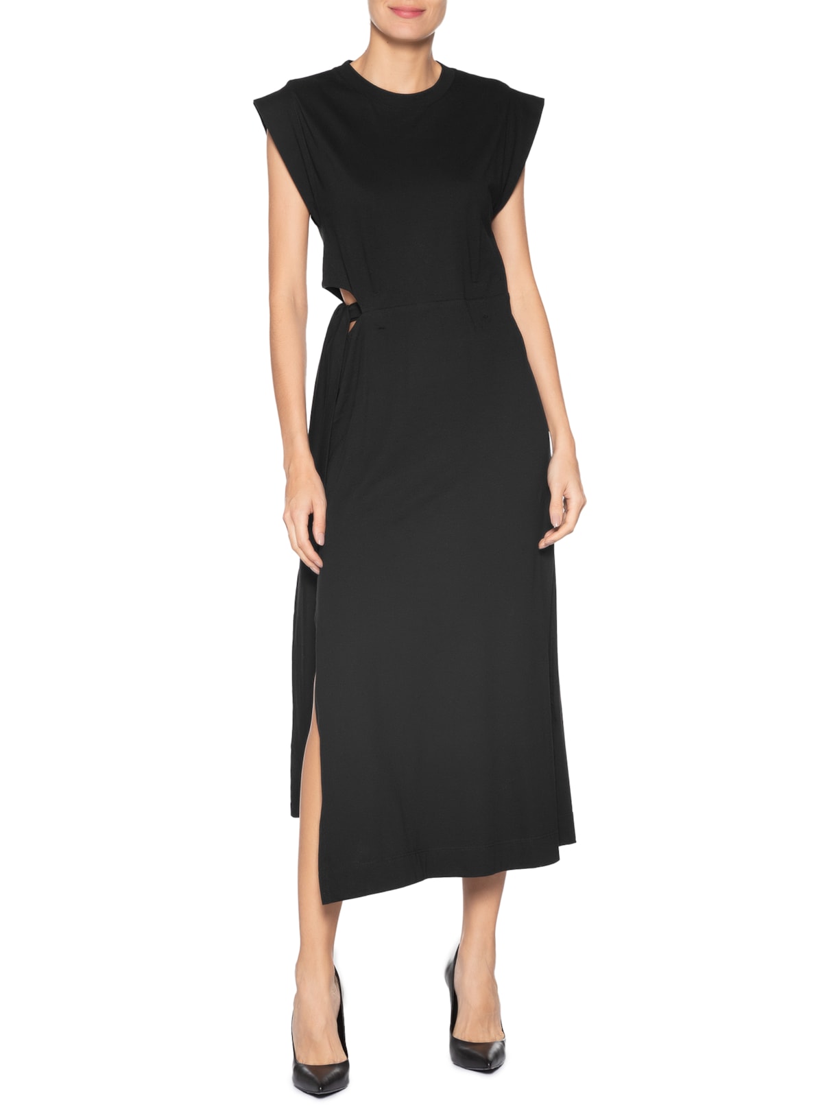 Vestido Midi Vazado Preto Animale