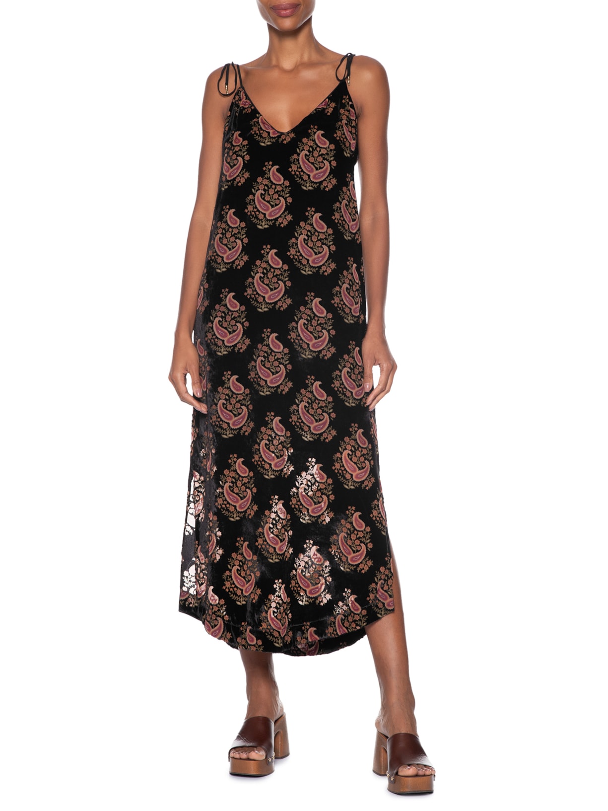 Vestido Midi Veludo Devorê Preto Maria Filó