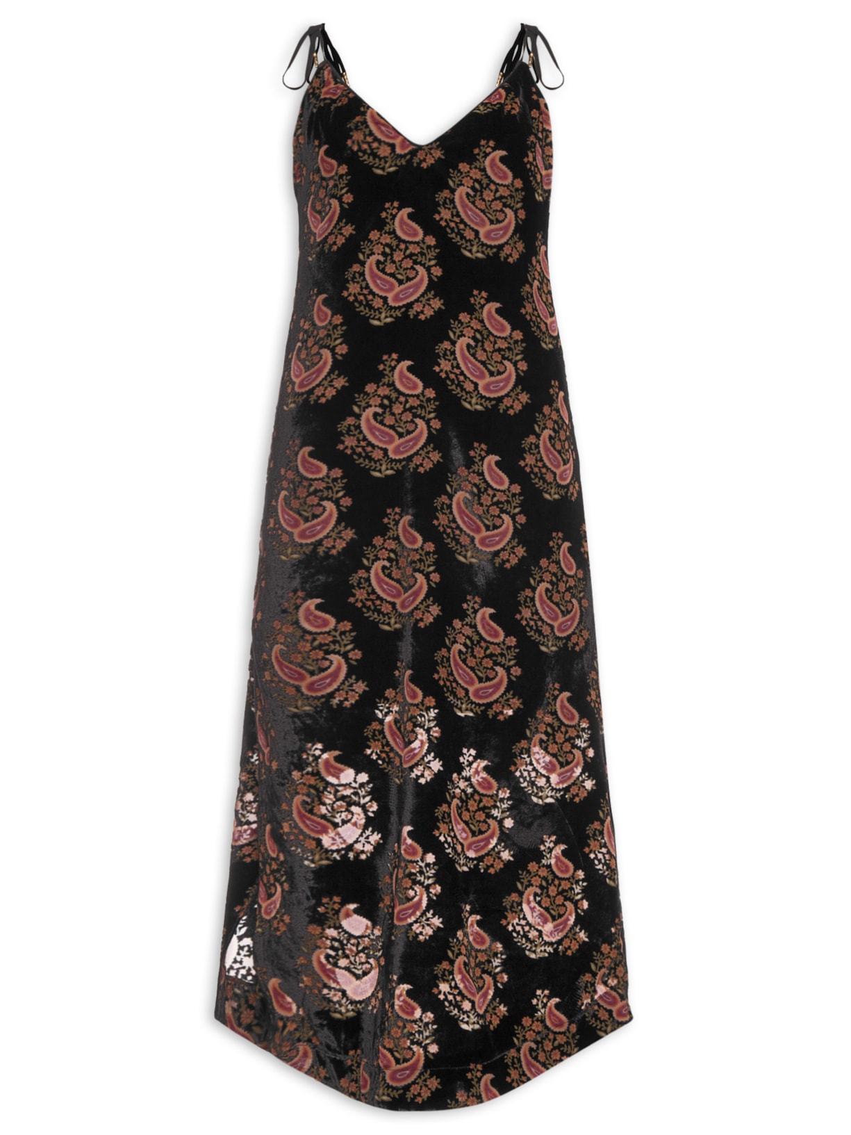 Vestido Midi Veludo Devorê Preto Maria Filó