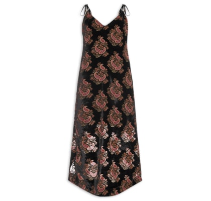 Vestido Midi Veludo Devorê - Preto