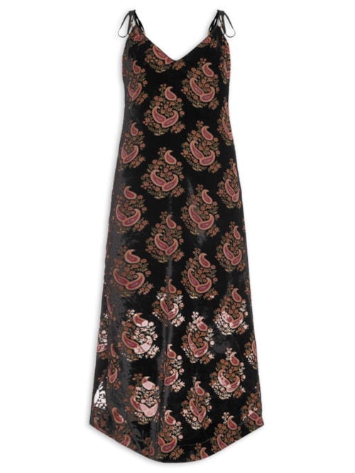 Vestido Midi Veludo Devorê - Preto