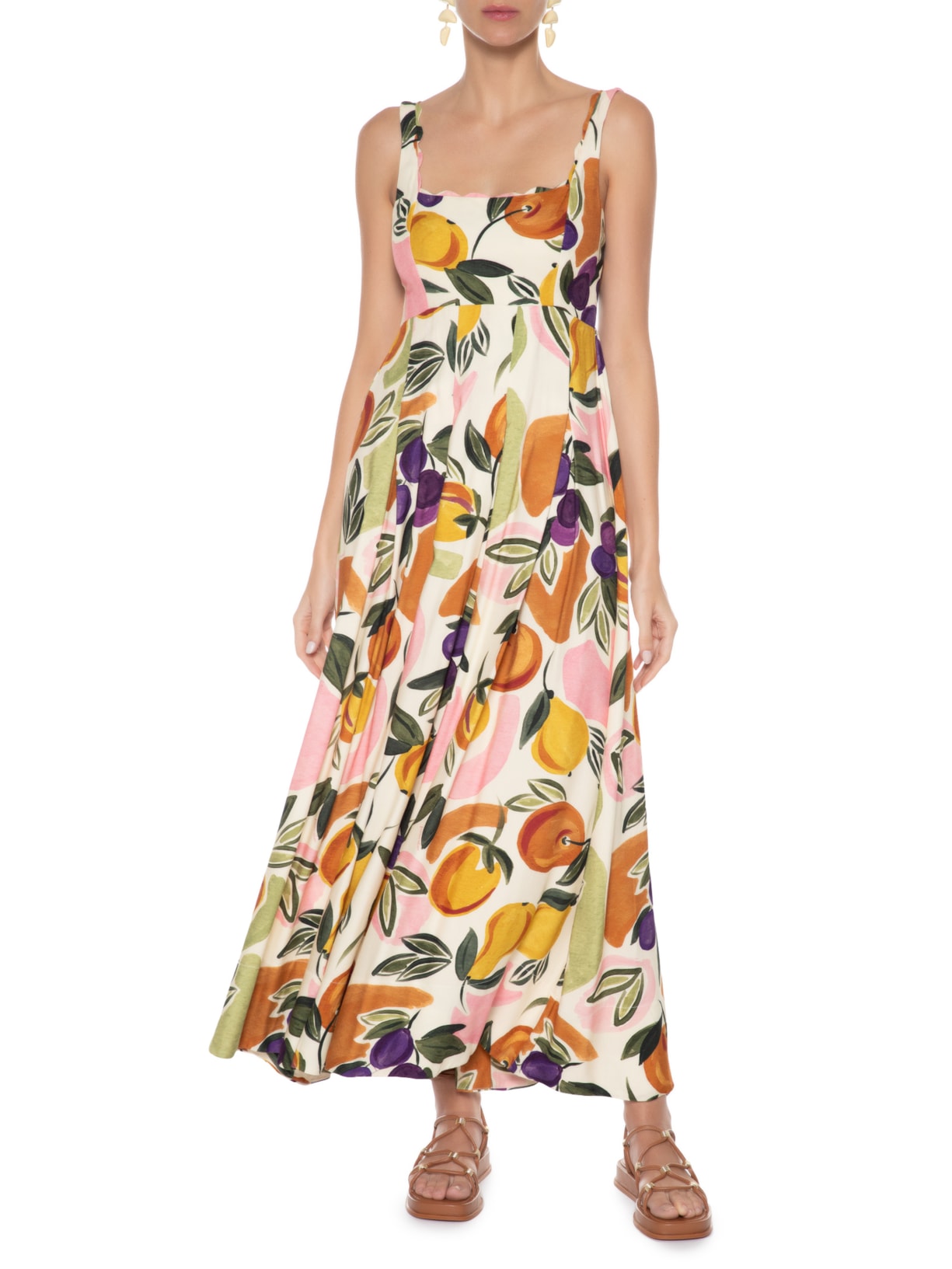 Vestido Midi Vento De Fruta Bege Farm