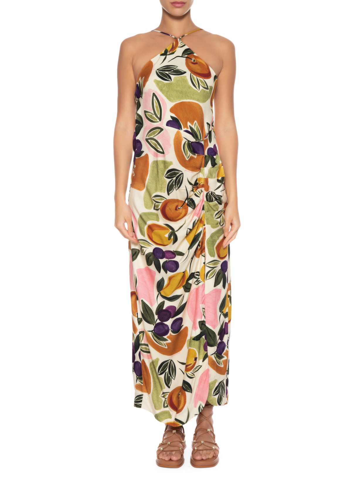 Vestido Midi Vento De Fruta Bege Farm