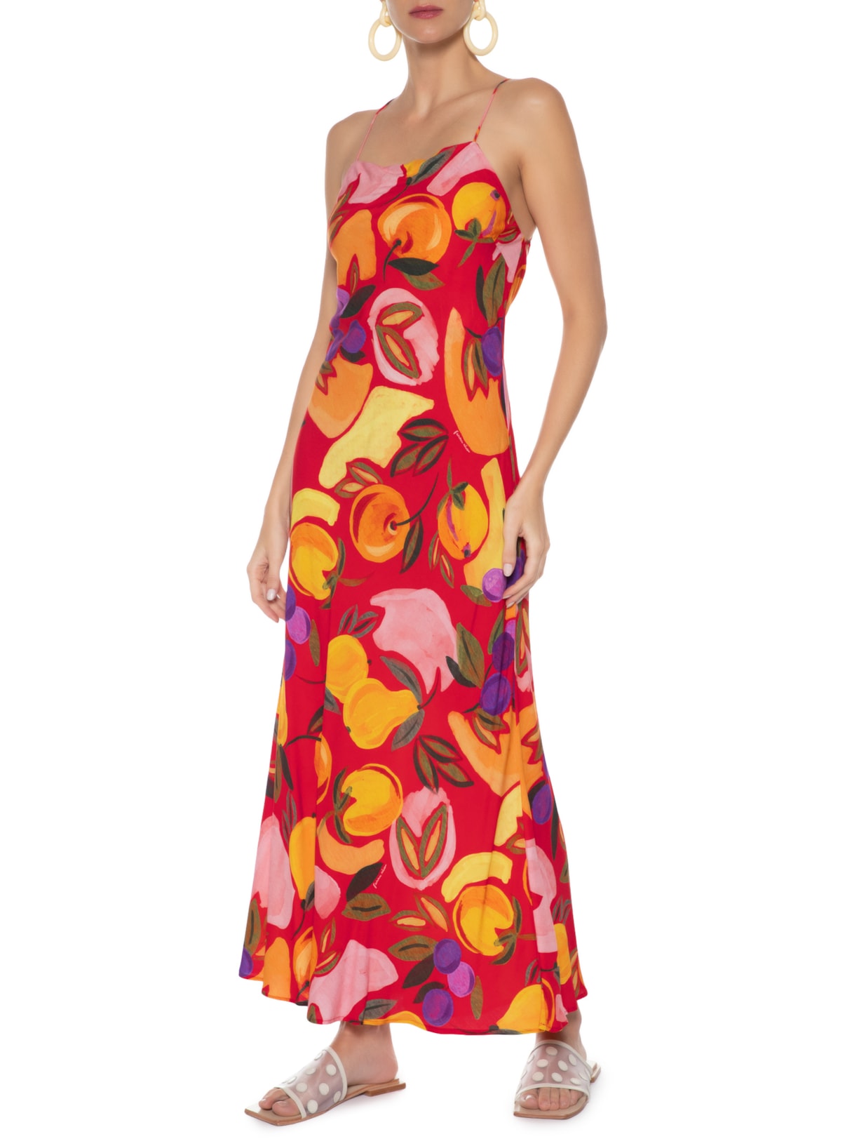 Vestido Midi Vento De Fruta Vermelho Farm
