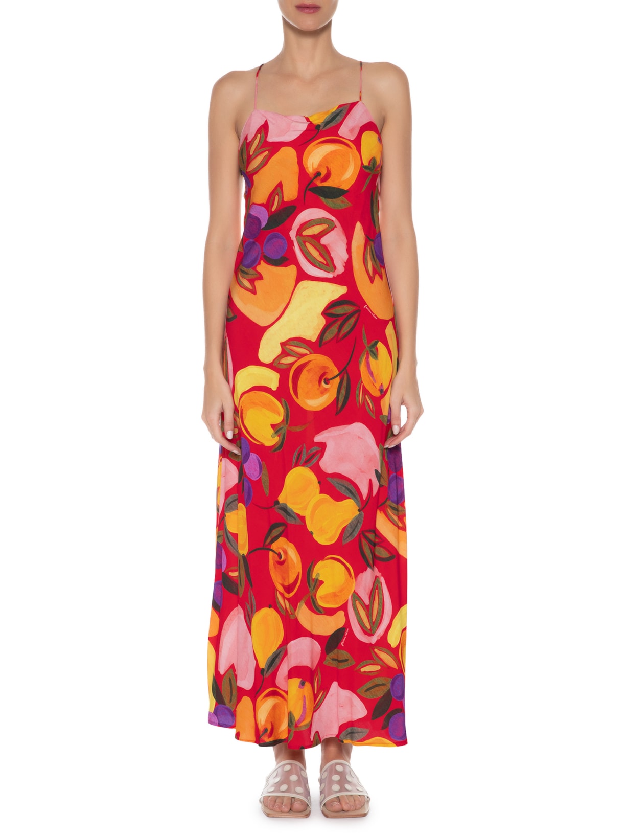 Vestido Midi Vento De Fruta Vermelho Farm