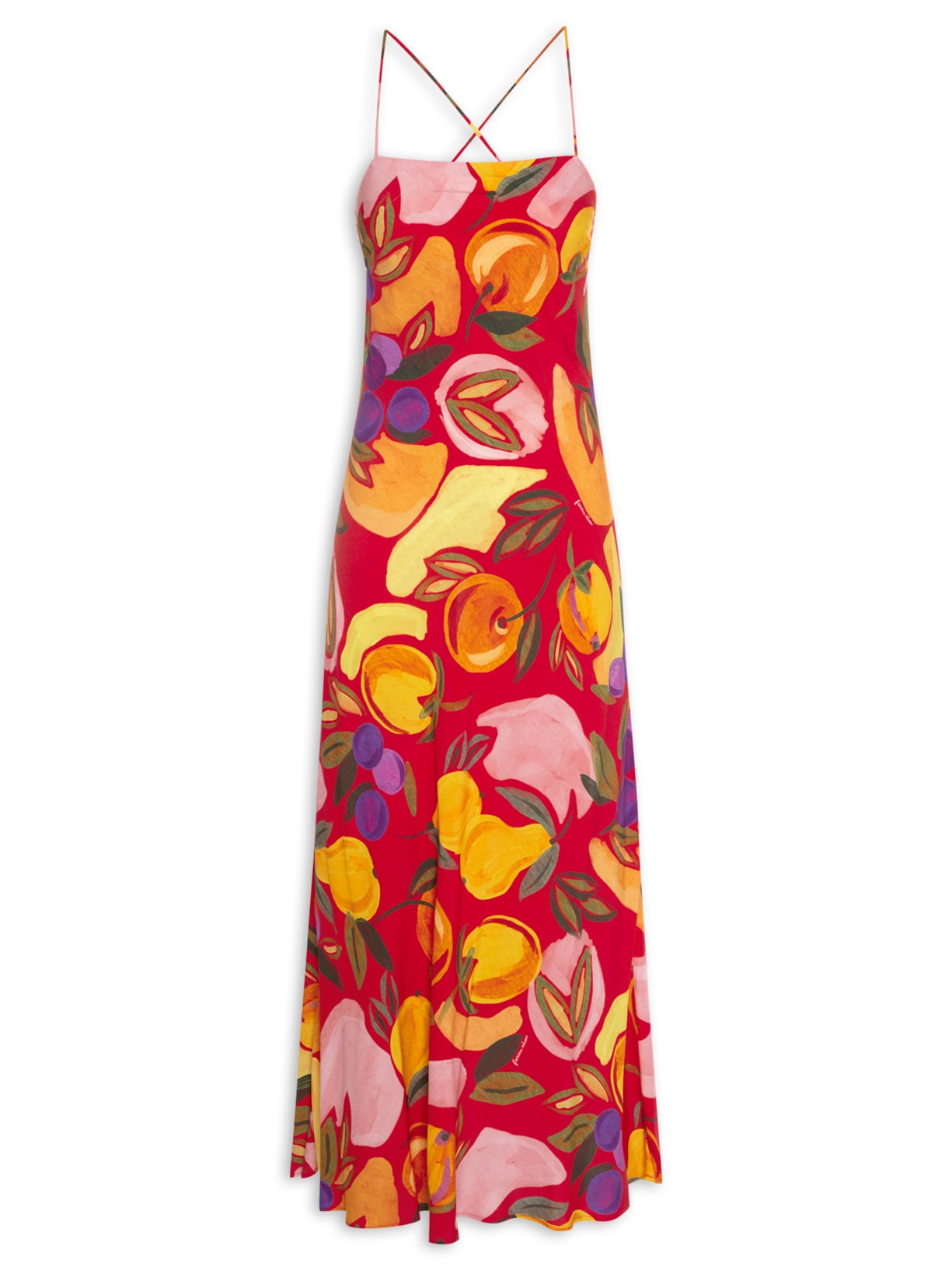 Vestido Midi Vento De Fruta - Vermelho